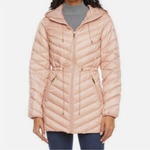 GALLERY Women Large Dusty Rose Packable Down Puffer Coat Hooded Jacket with Bag